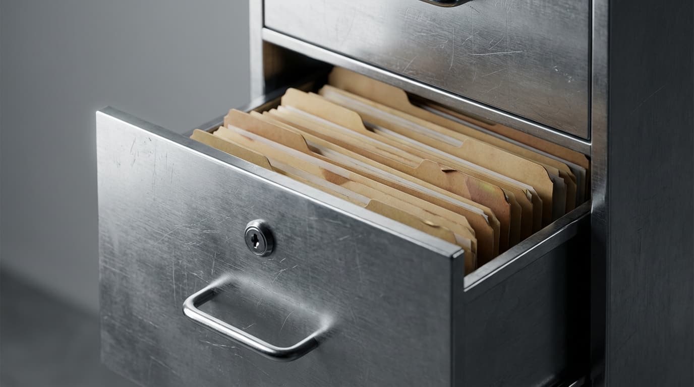 Open filing cabinet with sorted business support files